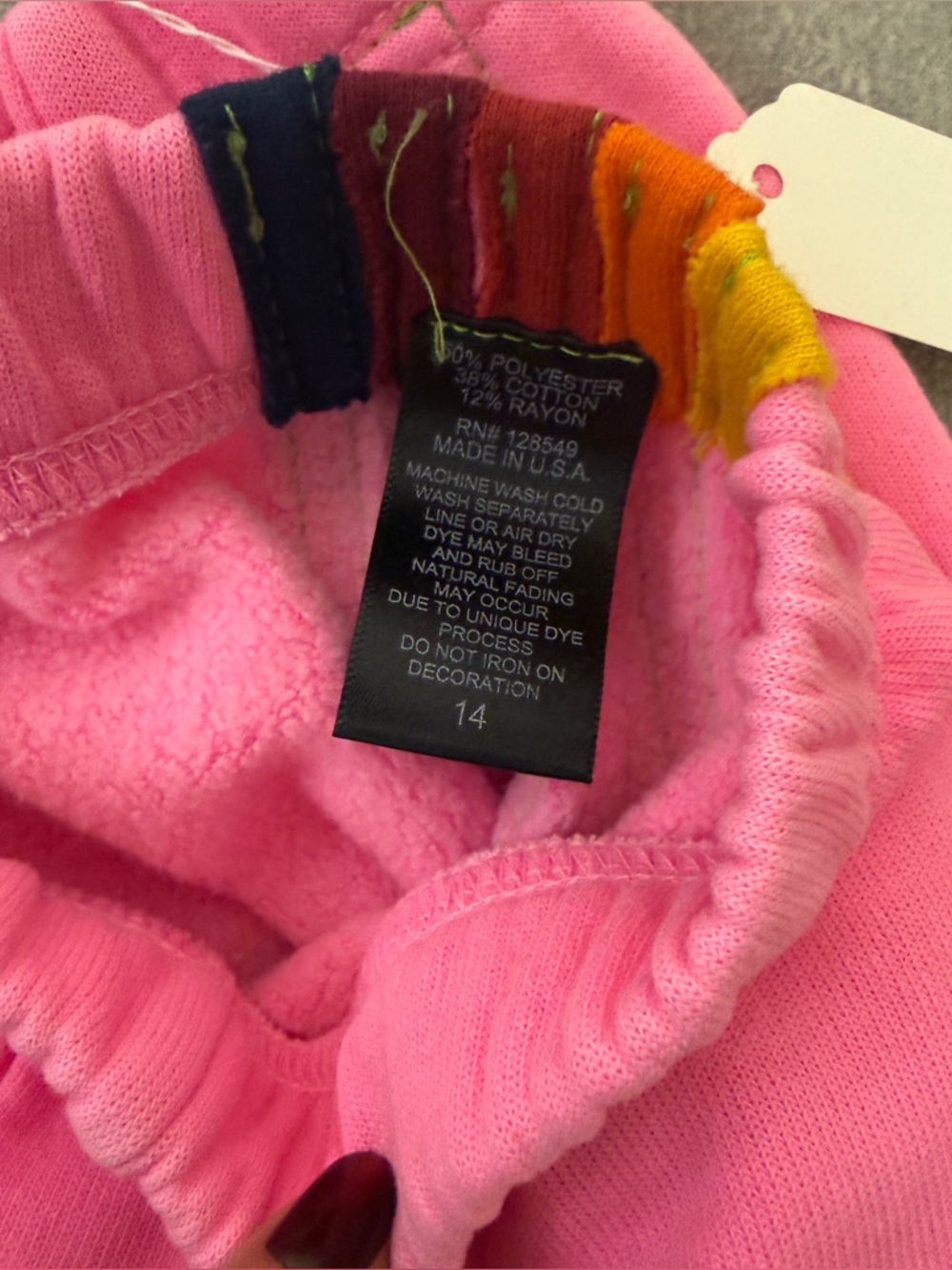 Aviator Nation Kids 5 Stripe Sweatpants Neon Pink Rainbow Size 14 Joggers Sweats - Picture 7 of 7